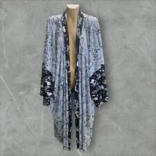 Jaqueta Kimono SARA Preta/Azul-Cinza Floral Enrugada Kimono/Cobertura - Tamanho 4XL, usado comprar usado  Enviando para Brazil