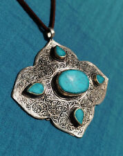 Amuleto grande, muy fino artesanal Tíbet turquesa + plata segunda mano  Embacar hacia Argentina