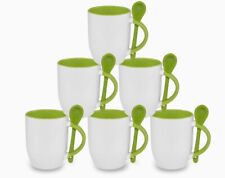 Usado, 6 tazas de café de sublimación en blanco con cucharas, 11 oz, blanco/verde segunda mano  Embacar hacia Argentina