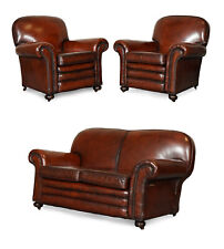 Used, RESTORED VICTORIAN MAROON DYED LEATHER SUITE CLUB ARMCHAIRS GENTLEMAN CLUB SOFA for sale  Shipping to South Africa