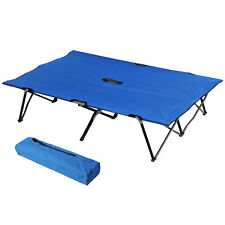 Outsunny Double Camping Folding Cot Outdoor Portable Sunbed w/ Carry Bag, Blue for sale  Shipping to South Africa