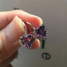 2.00 Ct Heart Cut Purple Amethyst Women's Drop Earrings 14k White Gold Finish for sale  Shipping to South Africa