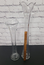 Lote de 2 vasos de chão elásticos balançados de vidro transparente com nervuras vintage 15" 20" de altura comprar usado  Enviando para Brazil