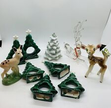 VTG Mixed Lot of Christmas Figurines Deers, Christmas Tree Ceramic Napkin Holder, used for sale  Shipping to South Africa