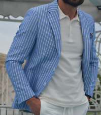 Casaco masculino terno algodão linho listrado terno fino jaqueta blazer tops casual solto comprar usado  Enviando para Brazil