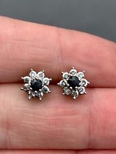 Used, 9ct gold sapphire & diamond cluster stud earrings, vintage 9k 375 for sale  Shipping to South Africa