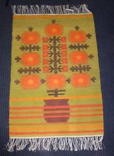 Vtg Mid Century Polish Wool Flat Weave Kilim Rug MOD Flower Pot  29" x 51" for sale  Shipping to South Africa