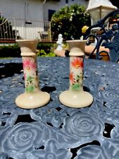 Used, Vintage 4 “ Candlesticks Hand Painted Some Crazing Shabby Chic  Cottage Core for sale  Shipping to South Africa