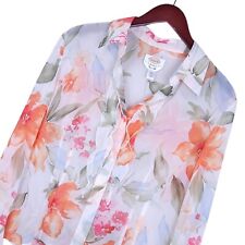 Blusa TALBOTS Feminina 100% Seda Camisa 14 Pequena Floral Babado Botão Manga Sino, usado comprar usado  Enviando para Brazil