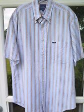 Faconnable Men's Cotton Light Blue Striped Seersucker Casual Shirt Medium France, used for sale  Shipping to South Africa