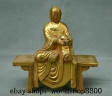 6.4" Old Chinese Temple Copper Gilt Wooden Bench Buddha Monk Ksitigarbha Statue comprar usado  Enviando para Brazil
