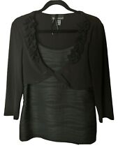 FRANK LYMAN Top Size 12 Black Twist Front Ruffle Wave Ribbed Stretch for sale  Shipping to South Africa
