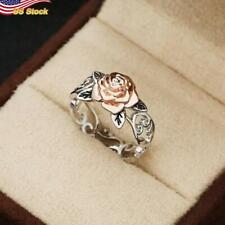 Fashion Two Tone 925 Silver Plated rose flower Jewelry Party Ring US Size 5-12 for sale  La Puente