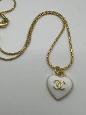 STAMPED Chanel Beautiful White & Gold HEART necklace! Free Shipping! for sale  Biloxi