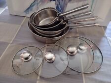 Stainless Steel Pots Pans Set with Lids India 8 Piece Total Beautiful Condition, used for sale  Shipping to South Africa
