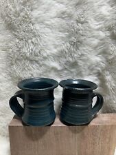 Studio Art Pottery Wheel Thrown Stoneware Mug Coffee Cup Glazed Teal Set Of 2 for sale  Shipping to South Africa