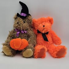 Lote de 2 osos de peluche de Halloween uno con sombrero de brujas y calabaza el otro naranja segunda mano  Embacar hacia Argentina
