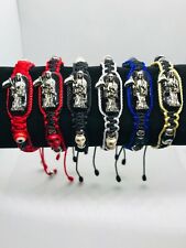 Pulsera de Santa Muerte metal Plateada e imagen hilo doble tejida reversible segunda mano  Embacar hacia Argentina