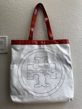 Bolsa de compras Tory Burch branca laranja couro envernizado alça dupla logotipo perfurado comprar usado  Enviando para Brazil