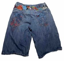 Shorts jeans vintage bordado folgado hip hop skatista Y2K tamanho 36 AJ6 comprar usado  Enviando para Brazil
