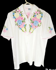 BLUSA BORDADA branca botão camisa rosa vieiras leve primavera G, usado comprar usado  Enviando para Brazil
