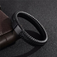 Pulseiras masculinas punk joias pulseiras de couro trançado preto fecho de aço inoxidável comprar usado  Enviando para Brazil