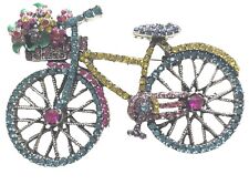 Broches y alfileres de joyería: broche de cristal multicolor para bicicleta y cesta de flores. segunda mano  Embacar hacia Argentina