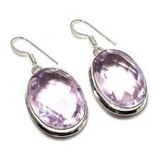 Natural Pink Kunzite Gemstone Handmade 925 Sterling Silver Earring 1.73" Gift V1, used for sale  Shipping to South Africa