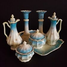 Conjunto de penteadeira antiga porcelana azul ouro branco flores padrão francês comprar usado  Enviando para Brazil