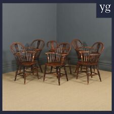 Antique Six 6 Victorian Ash & Elm Windsor Kitchen Dining Arm Chairs (c. 1850) for sale  Shipping to South Africa
