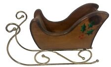 Vtg Hand Painted Wood and Metal Christmas Sleigh With Holly Berries for sale  Shipping to South Africa