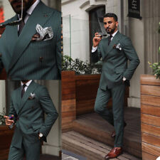 Used, Men's Green Pinstripe Suits Slim Fit Tuxedo Jacket Groomsmen Suits for Wedding for sale  Shipping to South Africa