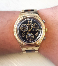 Reloj de cuarzo Swatch Swiss Irony cronógrafo dorado negro acero inoxidable YCG404G segunda mano  Embacar hacia Argentina