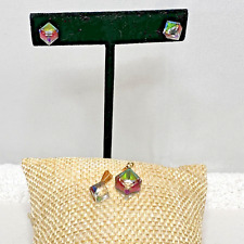 Tilted Cube Earrings and 2 Pendants Swarovski Elements Crystal Clear No Chain, used for sale  Shipping to South Africa