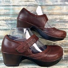 Dansko Harlow Clog Shoe Women 7.5-8/38 Brown Leather Scalloped Hook & Loop Strap, used for sale  Shipping to South Africa