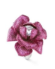 Lab-Created Ruby Flower Ring For Her Statement Red Carpet New Jewelry 925 SS CZ for sale  Shipping to South Africa