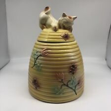 Vintage USA Kitten on Yellow Honey Bee Hive Cookie Jar 1950's American Bisque, used for sale  Mansfield