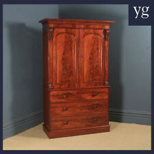 Antique English Victorian Flame Mahogany Linen Press Wardrobe (Circa 1860) for sale  Shipping to South Africa