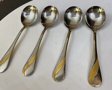 Vintage EETRITE 4 X Stainless Steel Gold Plate 18cm Swirl Soup Spoons - Cutlery for sale  Shipping to South Africa