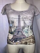 NOVO Top Attitude Paris França Tamanho XL Cinza Torre Eiffel Strass Embelezado SS, usado comprar usado  Enviando para Brazil