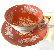 vtg AYNSLEY WHITE LACE ENAMEL ROSE FLOWERS BLUSH PINK FLORAL CUP & SAUCER for sale  Shipping to South Africa