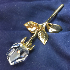SWAROVSKI Swan Logo Crystal Flower Rose With Stem Gold Tone Brooch Pin, used for sale  Shipping to United Kingdom