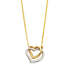 14K Two Tone Gold Interlocked Hanging Hearts Pendant Charm Chain Necklace -17+1" for sale  Shipping to South Africa