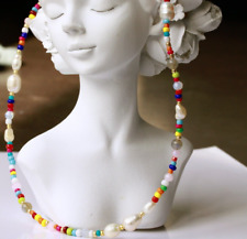 Cadena de perlas de agua dulce colorido regalo mujeres hermana novia segunda mano  Embacar hacia Argentina