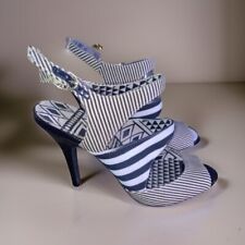 Used, Jessica Simpson Philomena Black and White Striped Peep Toe Heels Size 39 for sale  Shipping to South Africa