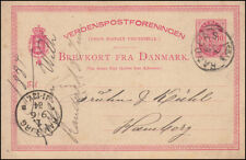 Dinamarca postal escudo de armas en óvalo 10 Öre, RANDERS 8.6. según HAMBURGO 9.6.1884 segunda mano  Embacar hacia Argentina