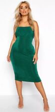 Boohoo Sexy Verde Talla 26 FRUNCIDO SLINKY MIDI Boda Invitado Cóctel Fiesta Vestido segunda mano  Embacar hacia Argentina