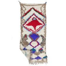 Alfombra de lana geométrica bereber azul y roja hecha a mano marroquí de 2'6""x6 segunda mano  Embacar hacia Argentina