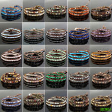 Handmade Wrap Adjustable 2 Layers Leather Bracelet Natural Gemstone 4mm Beads for sale  Shipping to South Africa