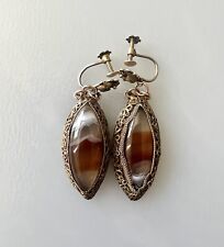Antique Chinese Export Silver Gilt Banded Agate Carnelian Filigree Earrings for sale  Shipping to South Africa